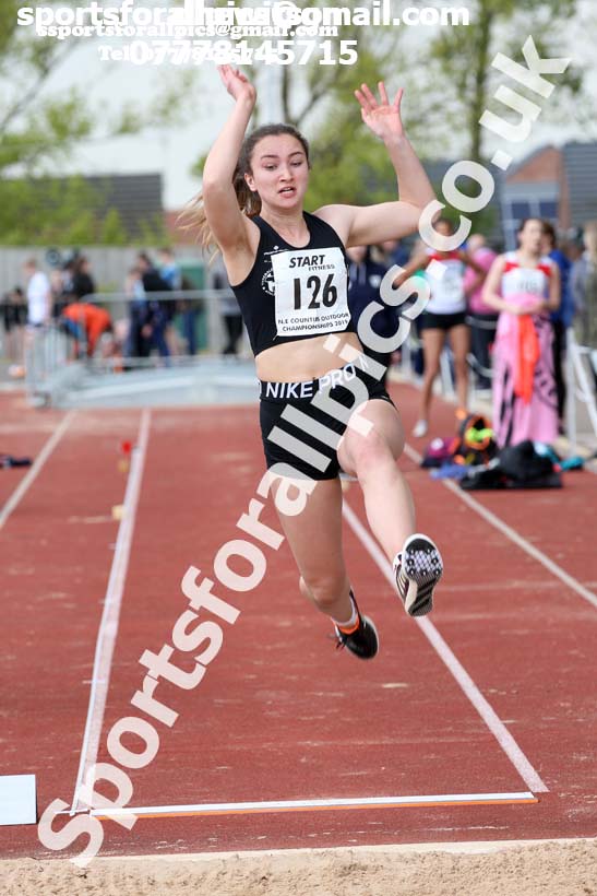 Womens under-20s long jump, 2019 North Eastern Track and Field Champs., Middlesbrough. Photo:  David T. Hewitson/Sports for All Pics